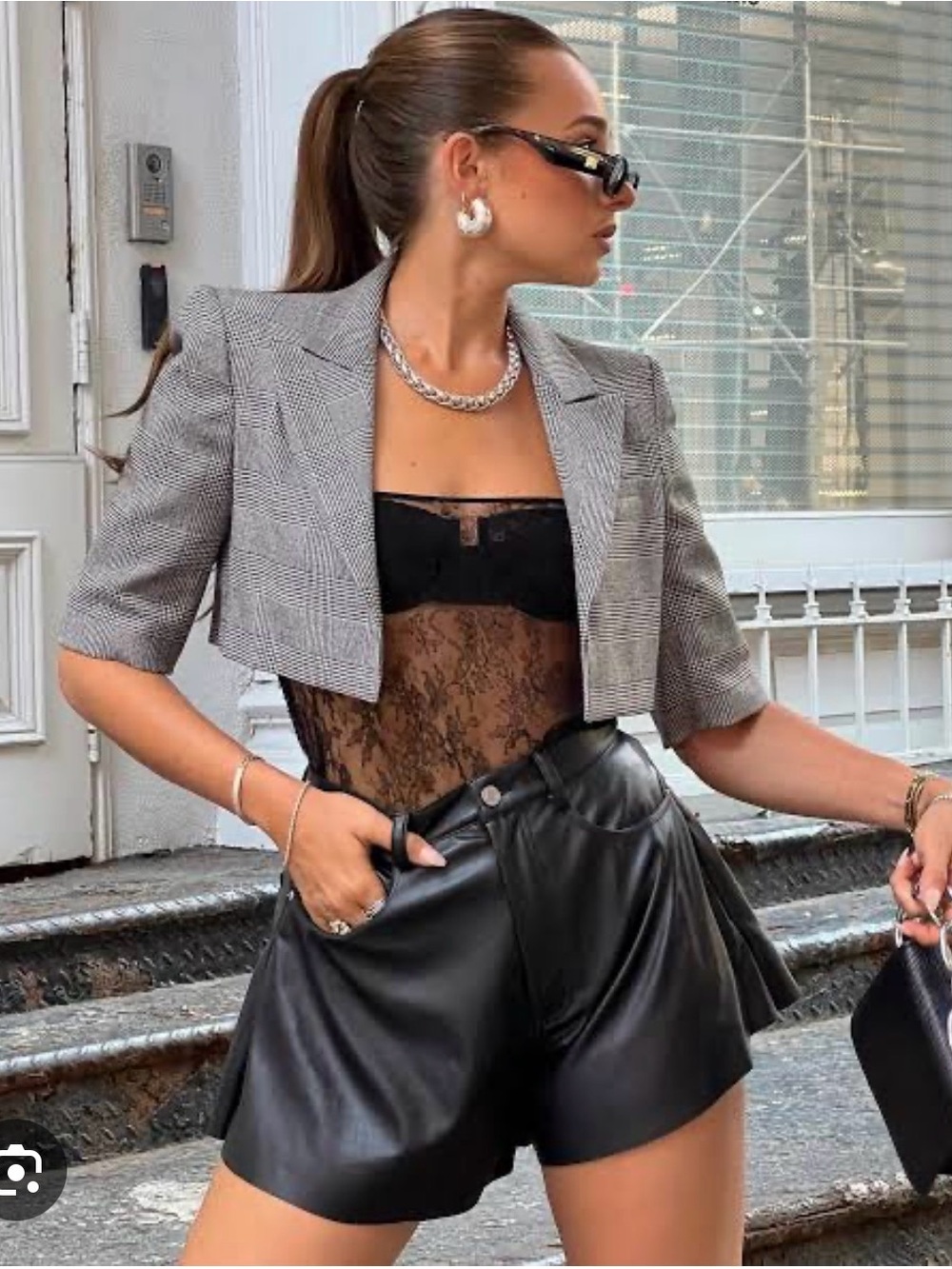 WeWoreWhat Leather Bell Shorts